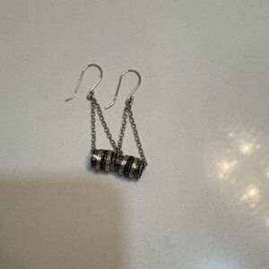 Silver Dangle Earrings, Spinners with Chain